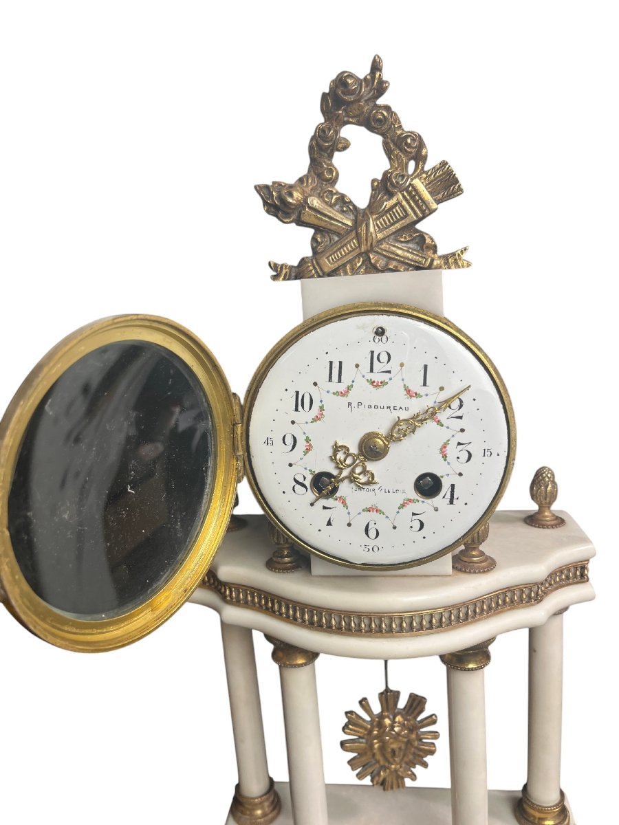 Detached Alabaster Column Clock Louis XVI Style, Early 20th Century-photo-4