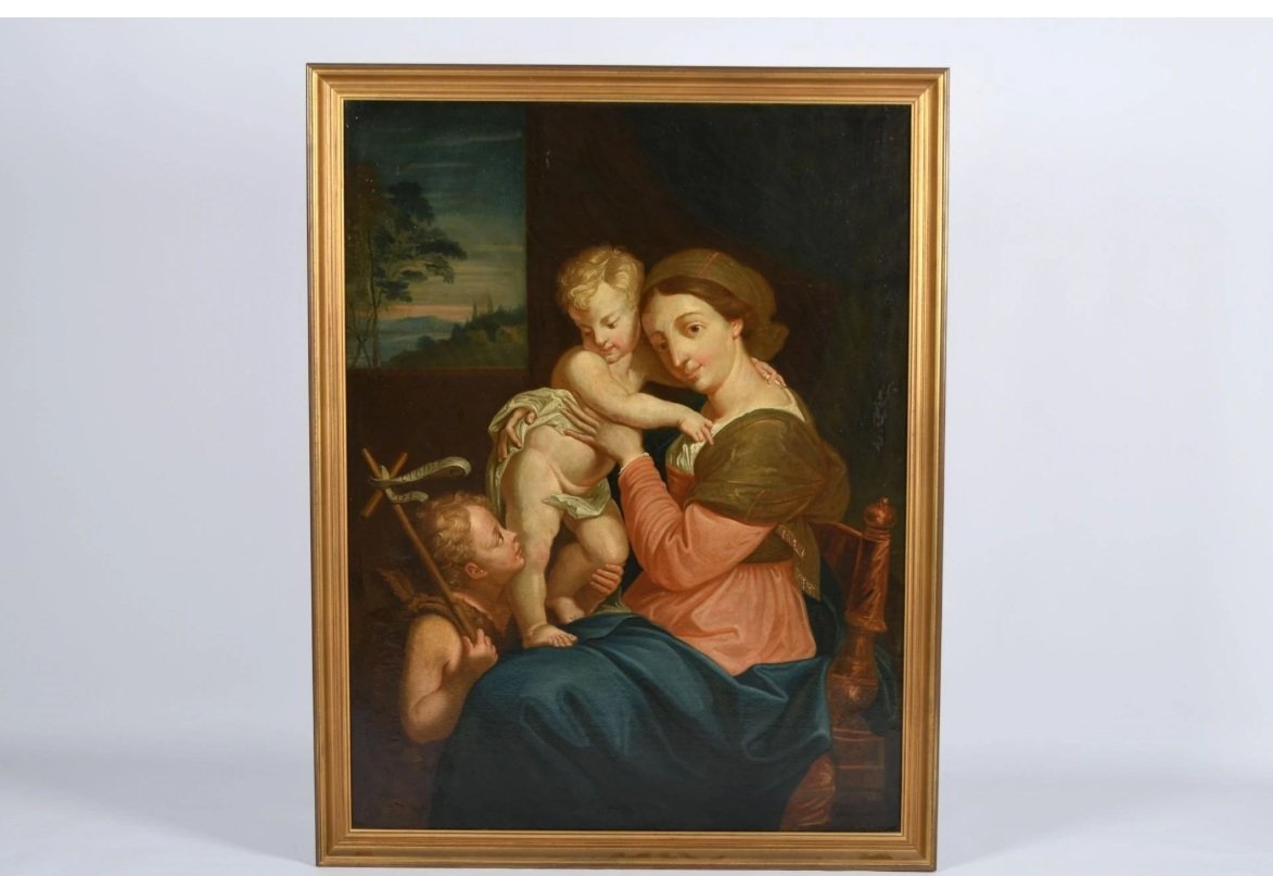 HST Ecole XVIIIème Vierge à l’enfant Jésus et St Jean-Baptiste d’après Raphaël-photo-3
