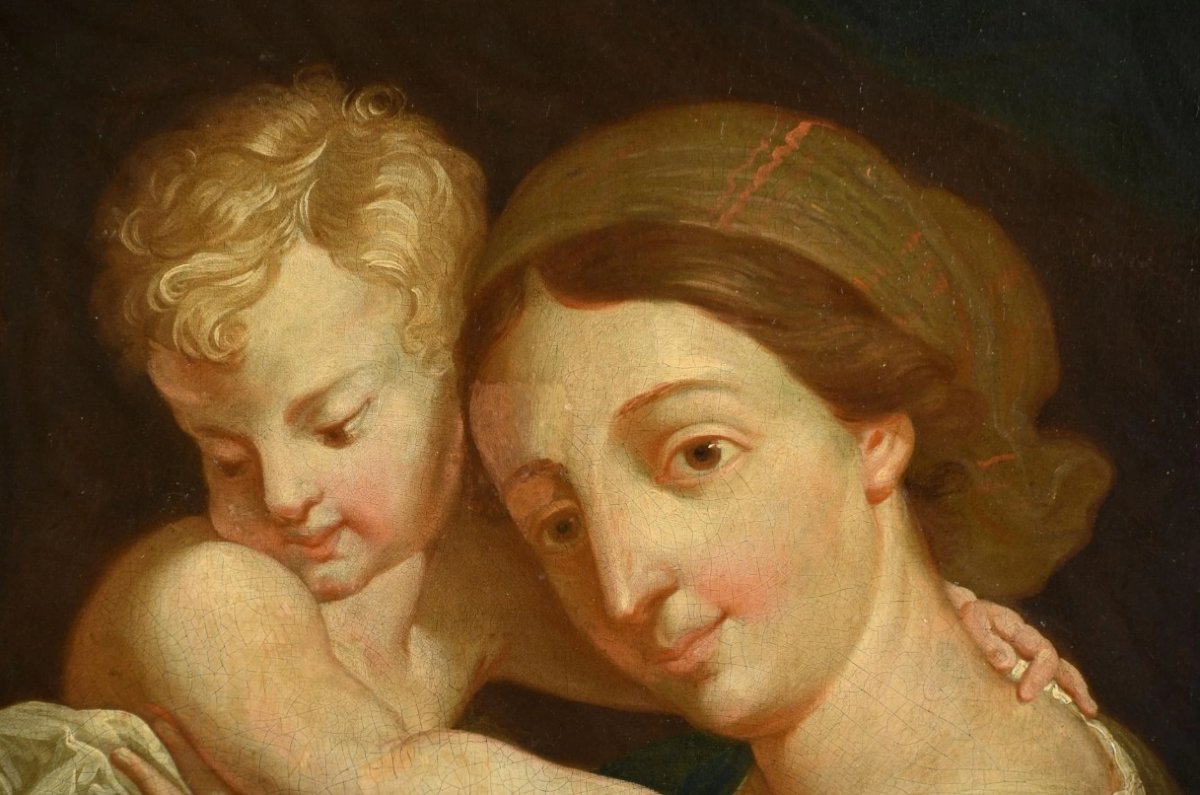 HST Ecole XVIIIème Vierge à l’enfant Jésus et St Jean-Baptiste d’après Raphaël-photo-2