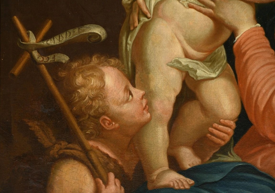 HST Ecole XVIIIème Vierge à l’enfant Jésus et St Jean-Baptiste d’après Raphaël-photo-4