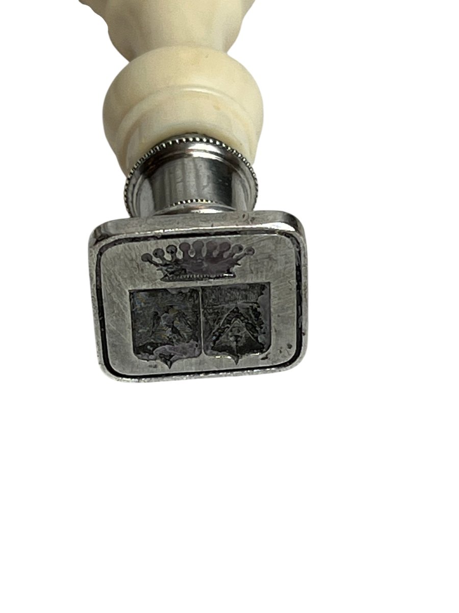 Ancien sceau cachet matière naturelle et argent début XXème-photo-2