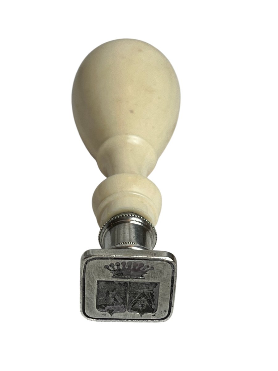 Ancien sceau cachet matière naturelle et argent début XXème-photo-5