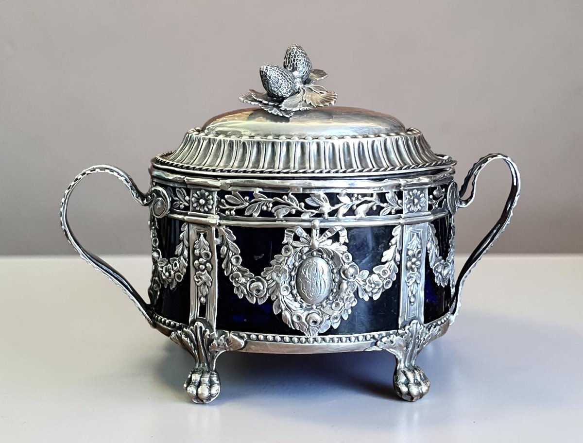 Silverware, Silver Sugar Bowl Louis XVI Style, Late 18th Century Hallmarks-photo-2