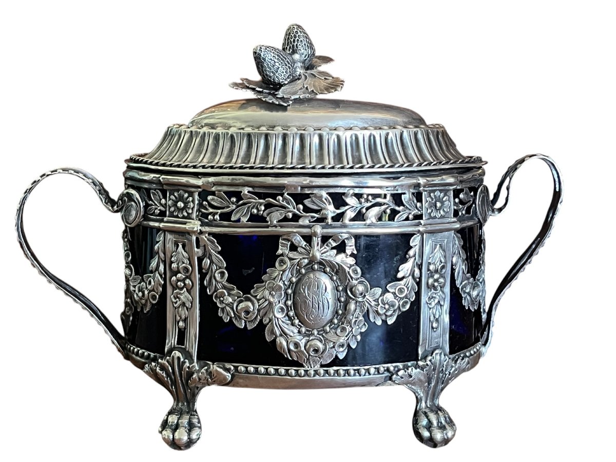 Silverware, Silver Sugar Bowl Louis XVI Style, Late 18th Century Hallmarks-photo-3