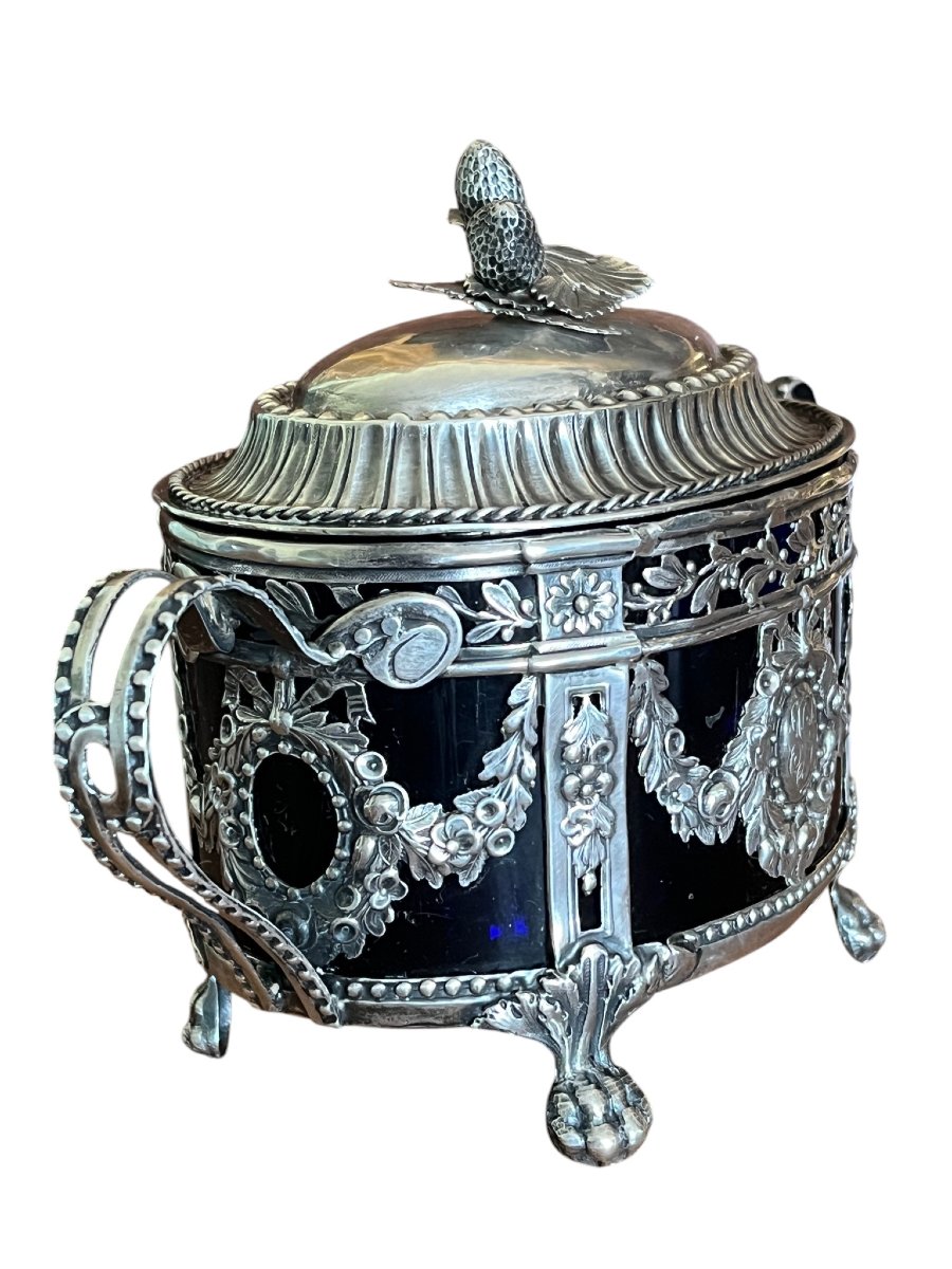 Silverware, Silver Sugar Bowl Louis XVI Style, Late 18th Century Hallmarks-photo-2