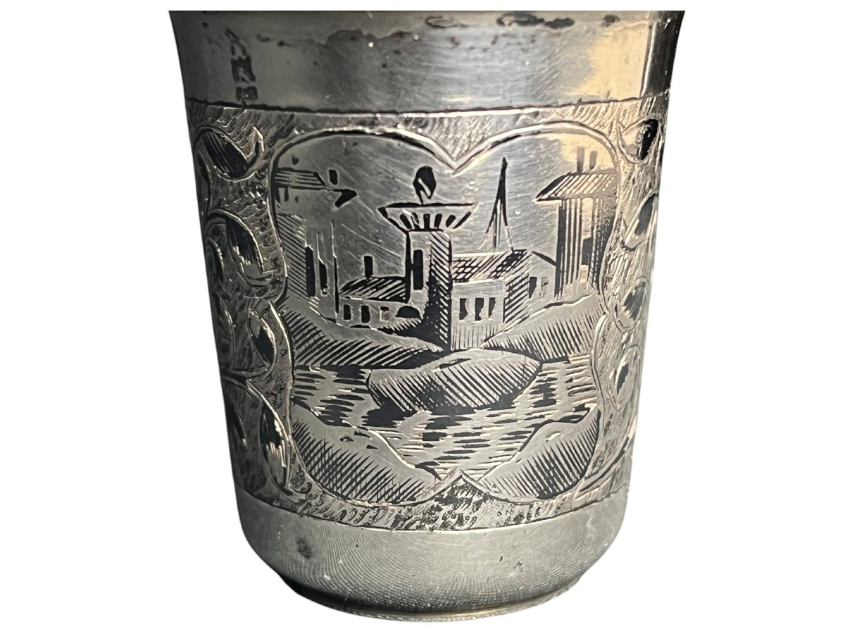 Gobelet à vodka argent russe Moscou décor ciselé XIXème-photo-2
