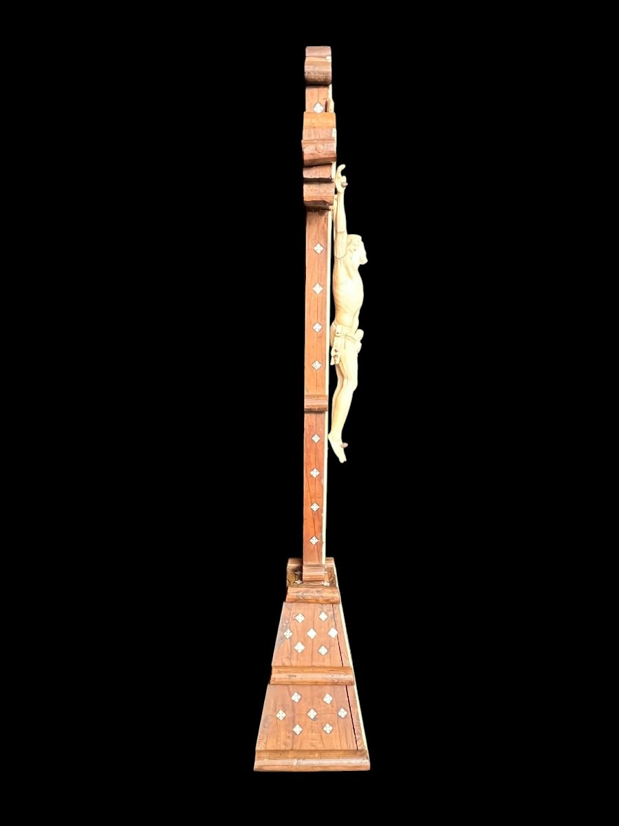 Antique Religious Object Christ Crucified Ivory Mother-of-pearl And Wood Jerusalem 19th Century-photo-4