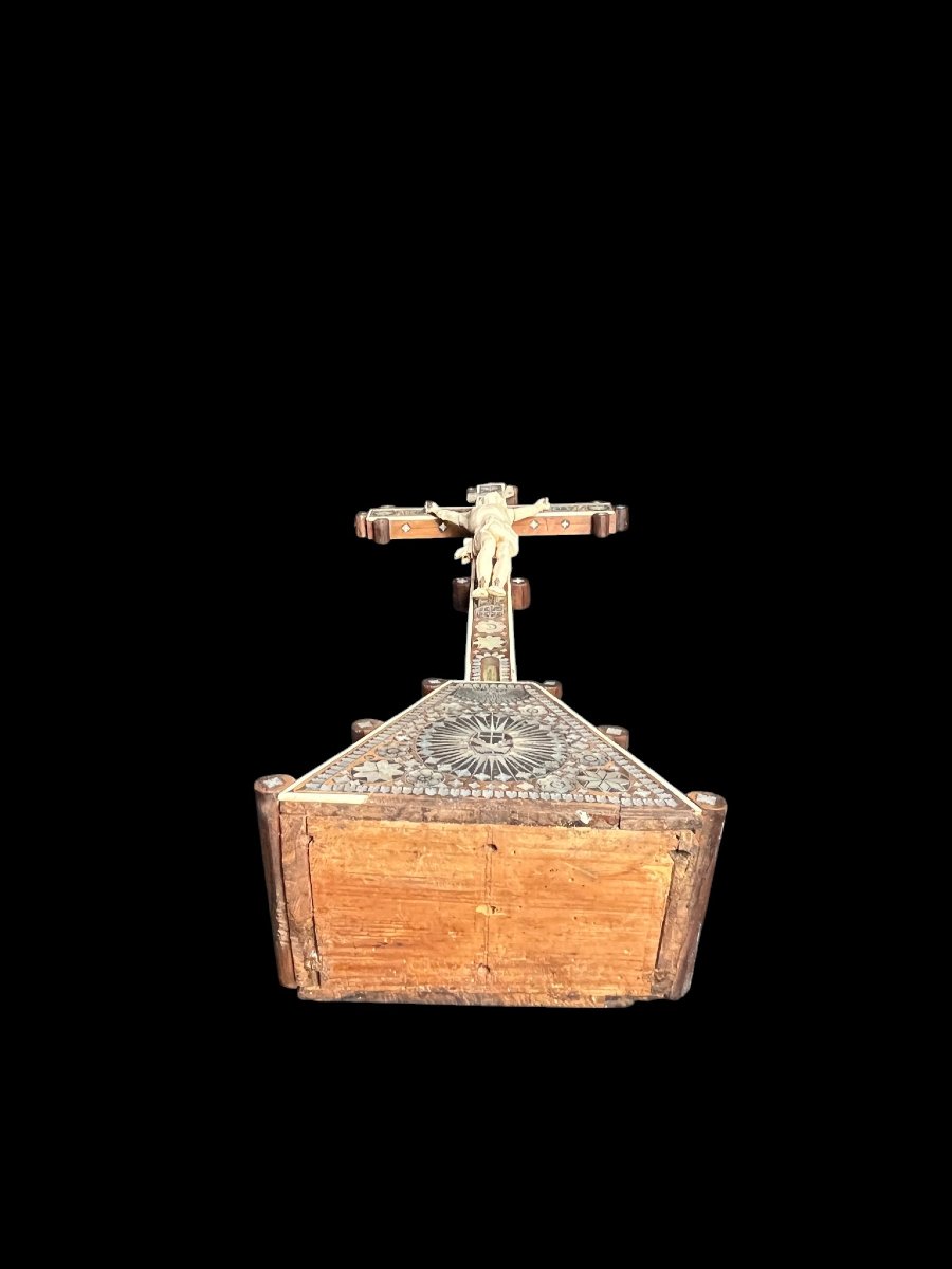 Antique Religious Object Christ Crucified Ivory Mother-of-pearl And Wood Jerusalem 19th Century-photo-7