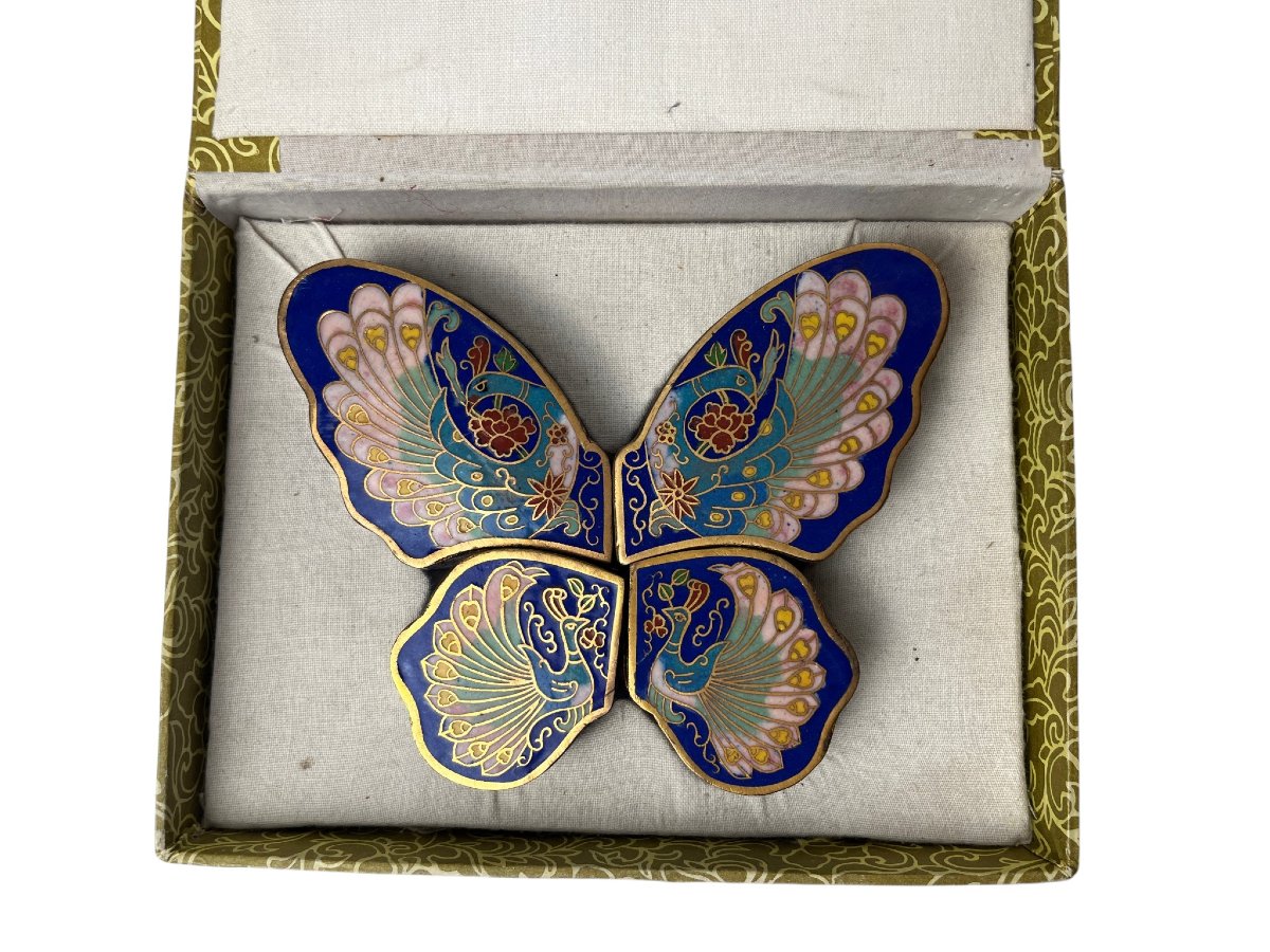 Chine, quatre boites en cloisonné formant papillon écrin début XXème-photo-3
