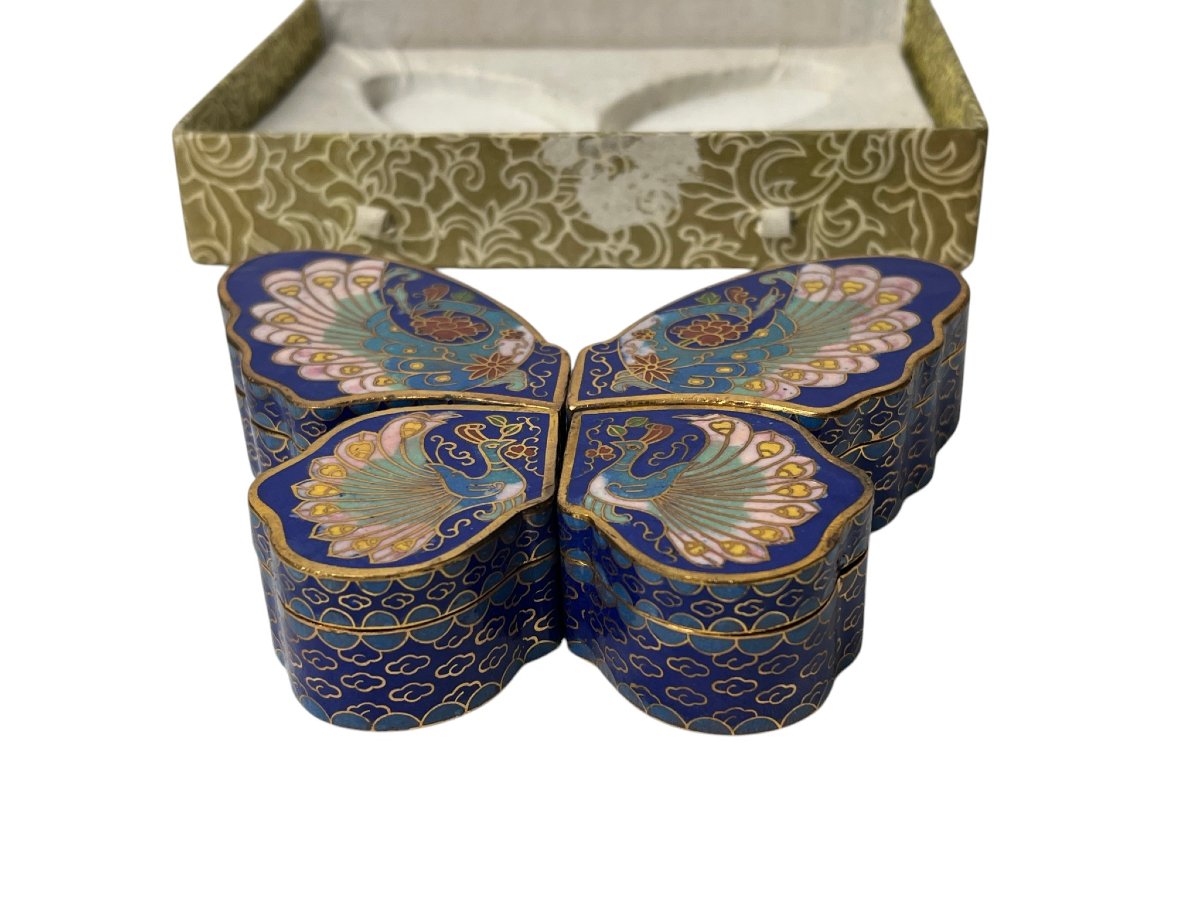 Chine, quatre boites en cloisonné formant papillon écrin début XXème-photo-4