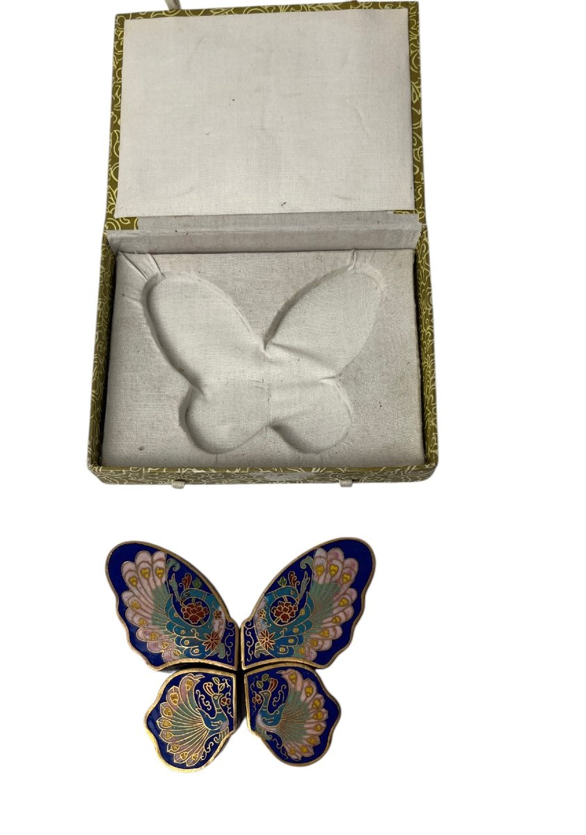 Chine, quatre boites en cloisonné formant papillon écrin début XXème-photo-2