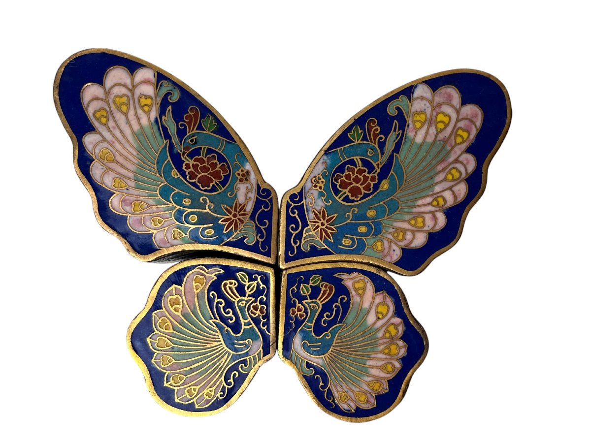 Chine, quatre boites en cloisonné formant papillon écrin début XXème-photo-5