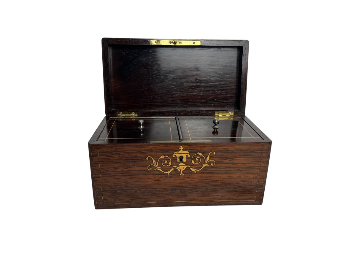 Ancien coffret à thé palissandre et marqueterie XIXème-photo-2