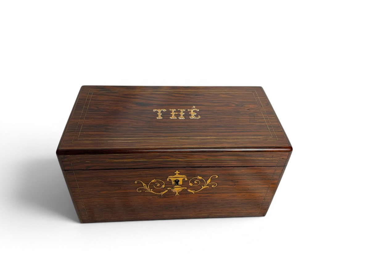 Ancien coffret à thé palissandre et marqueterie XIXème-photo-3