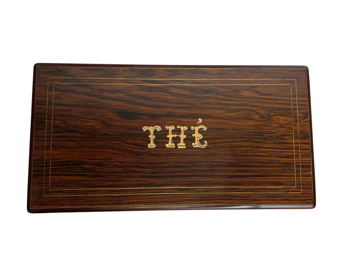Ancien coffret à thé palissandre et marqueterie XIXème-photo-4