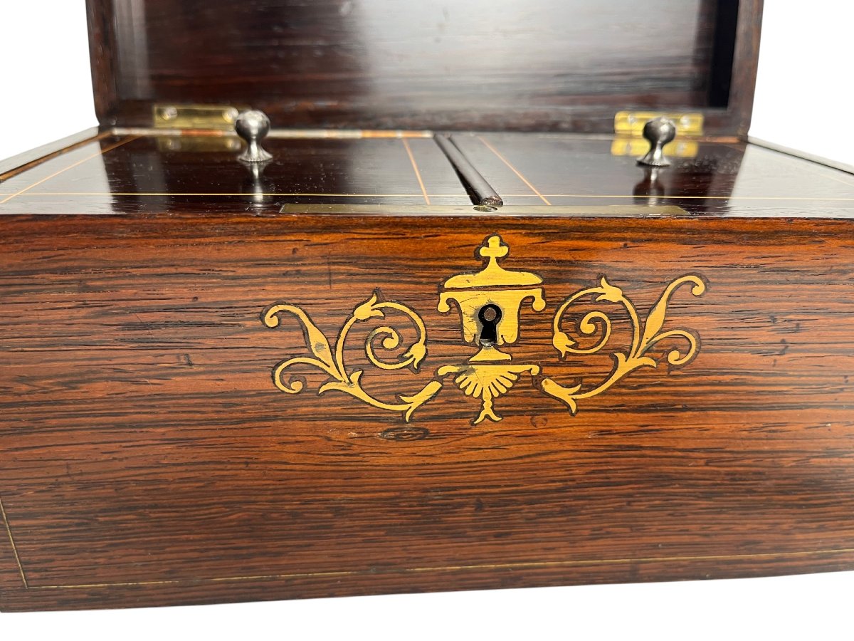 Ancien coffret à thé palissandre et marqueterie XIXème-photo-1