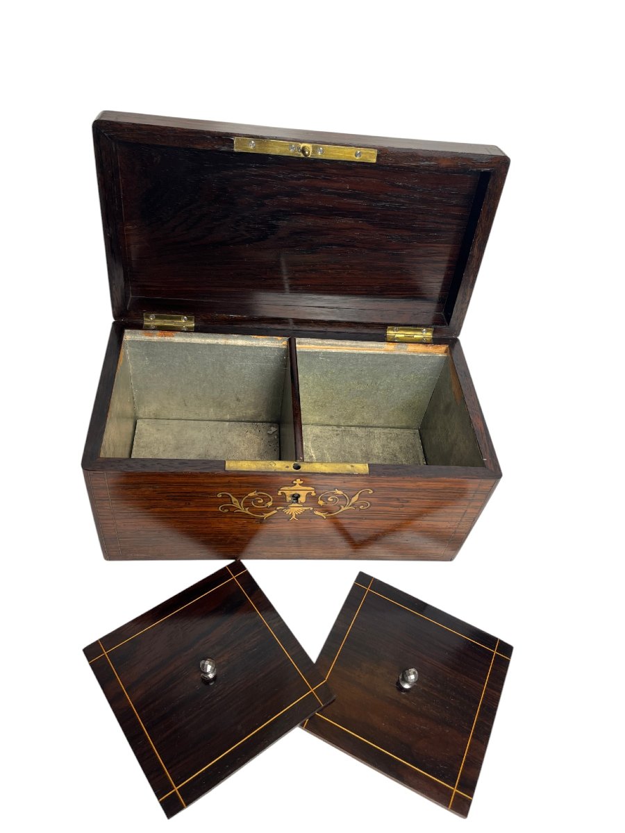Ancien coffret à thé palissandre et marqueterie XIXème-photo-2