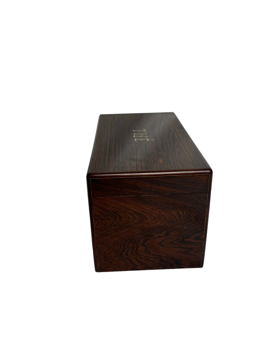 Ancien coffret à thé palissandre et marqueterie XIXème-photo-4