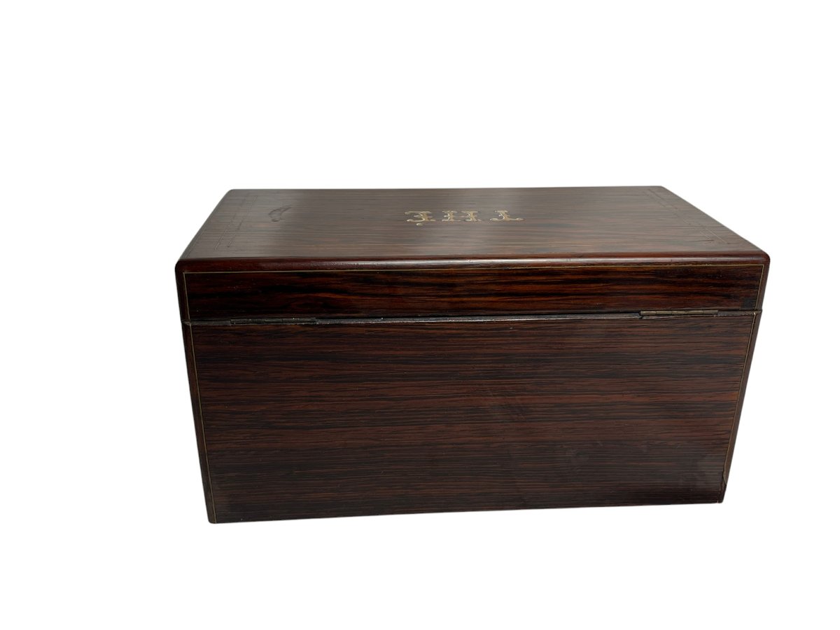 Ancien coffret à thé palissandre et marqueterie XIXème-photo-5