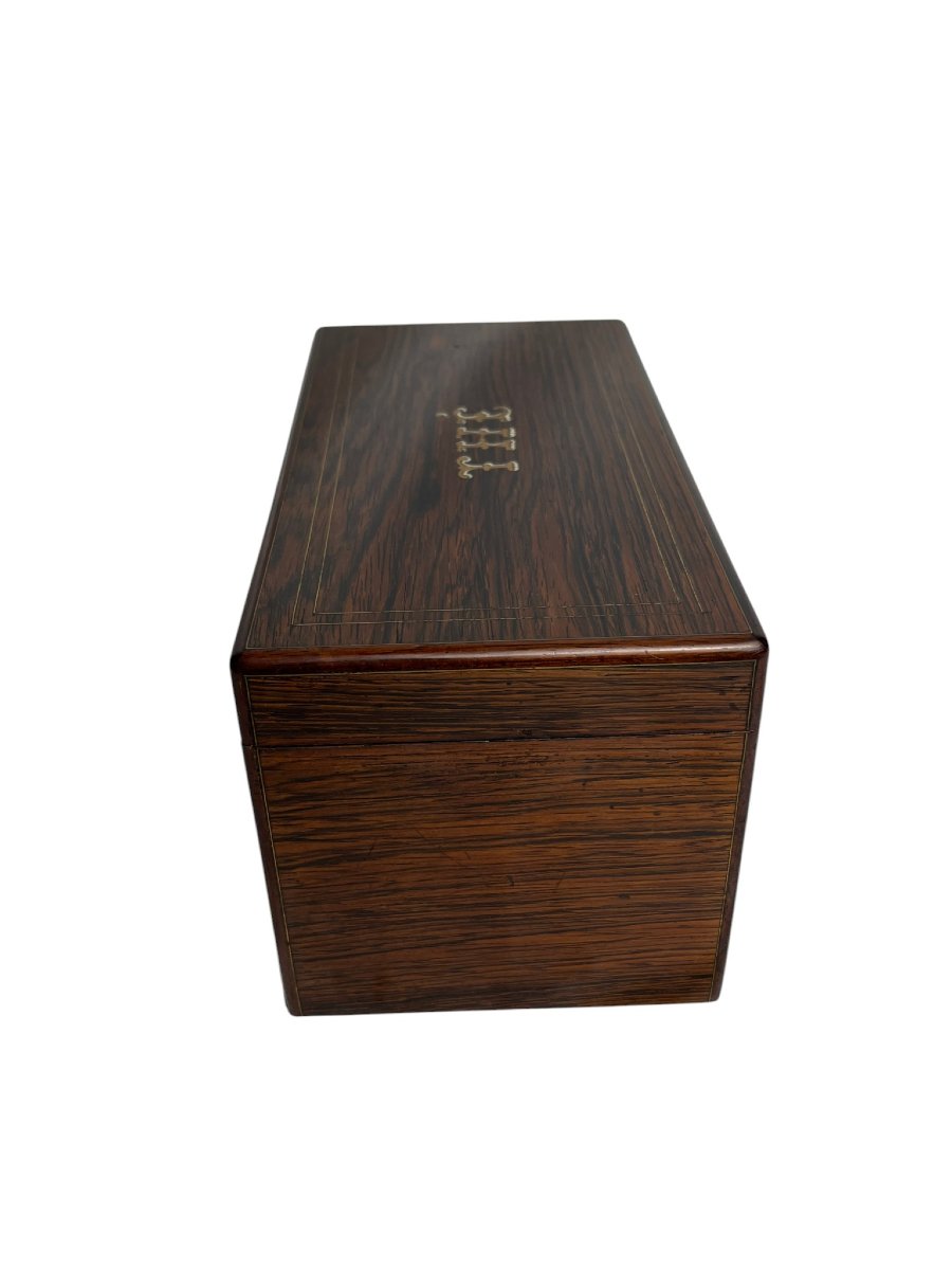 Ancien coffret à thé palissandre et marqueterie XIXème-photo-6