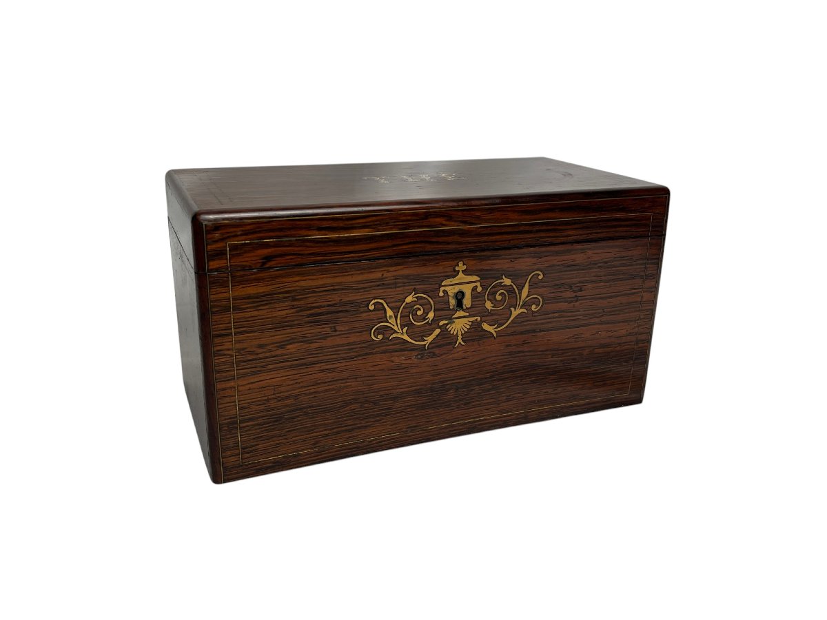 Ancien coffret à thé palissandre et marqueterie XIXème-photo-7