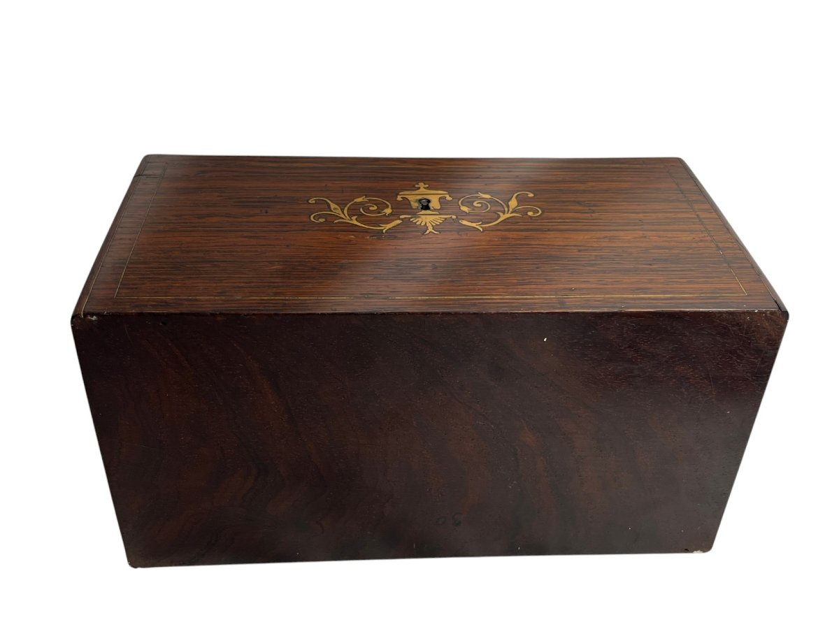 Ancien coffret à thé palissandre et marqueterie XIXème-photo-8