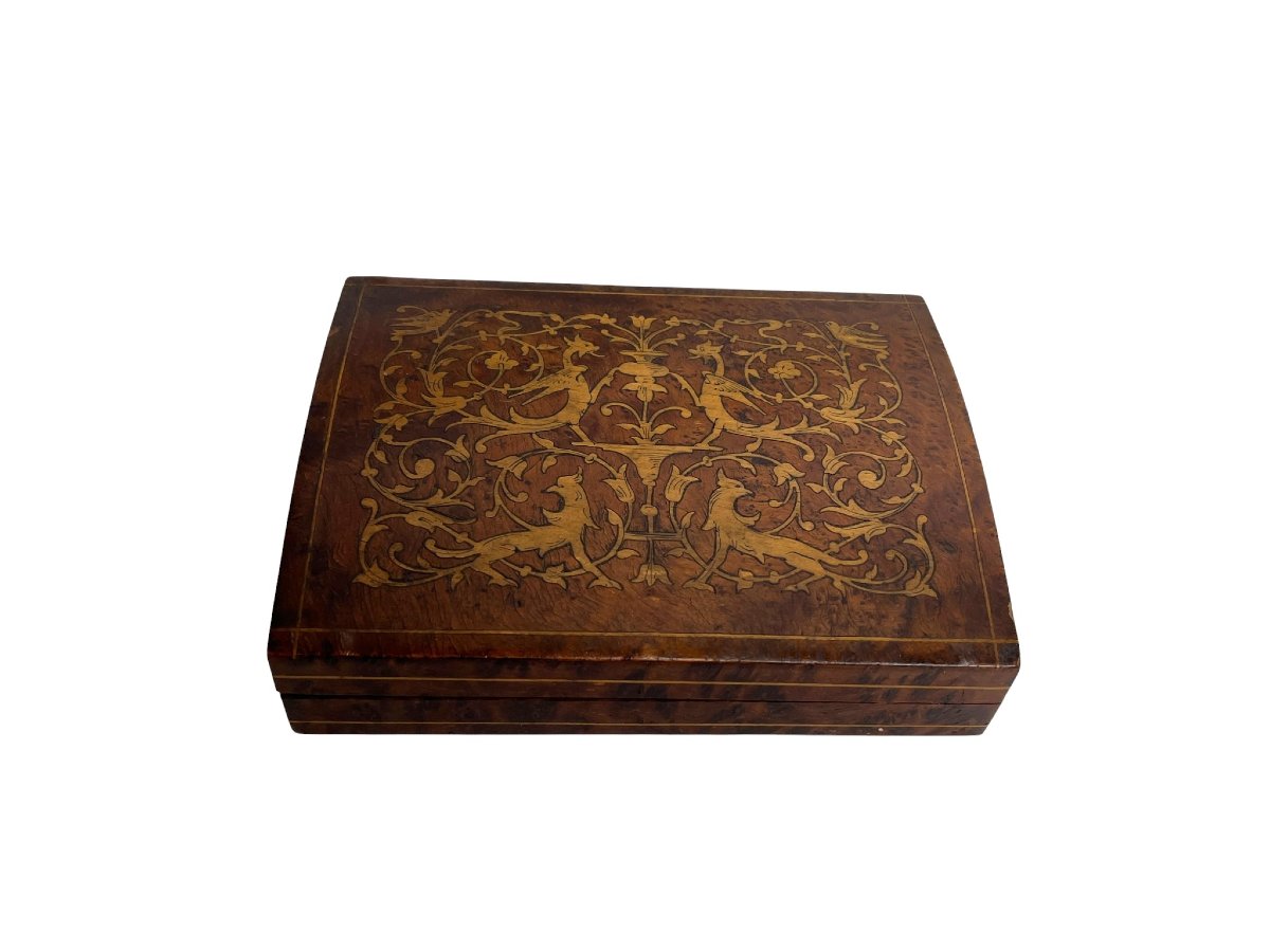 Card Box With Lemon Tree And Griffin Marquetry, Late 19th Century-photo-2