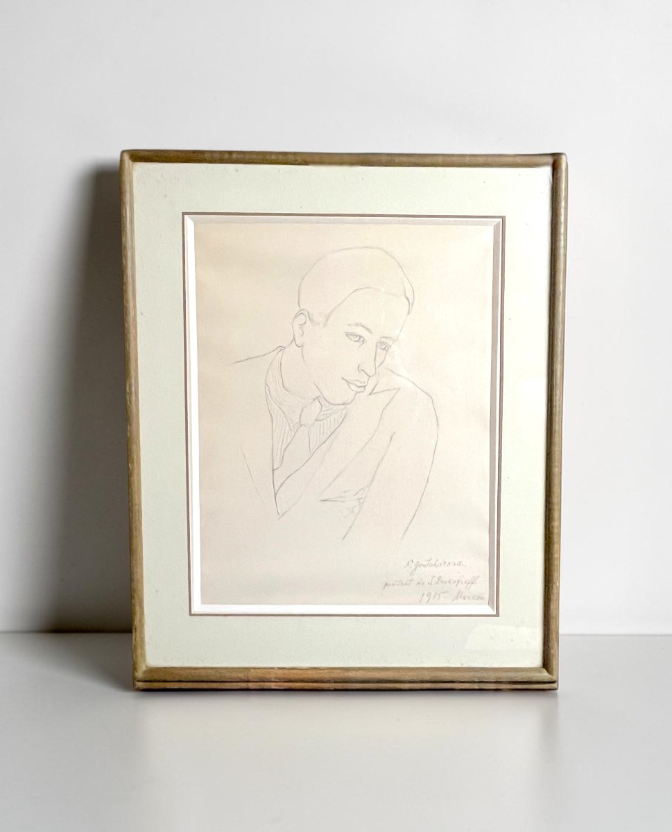 Gontcharova, portrait de Prokofieff dessin signé daté 1915-photo-2