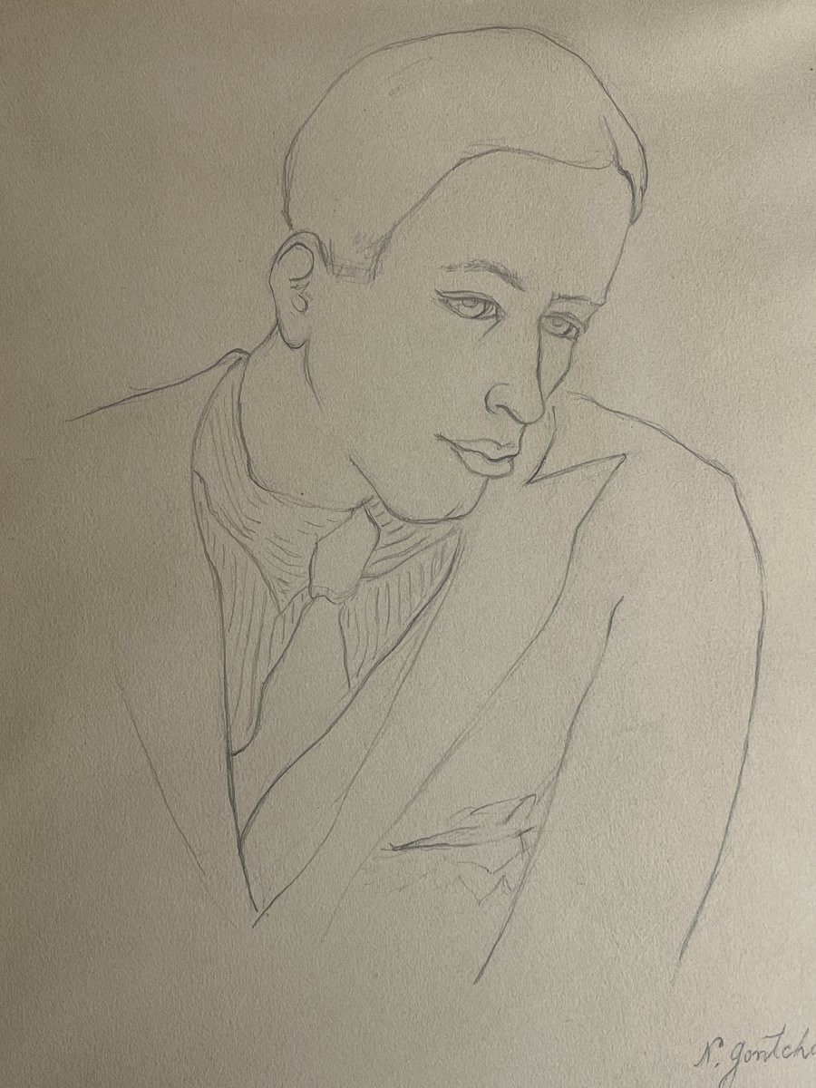 Gontcharova, portrait de Prokofieff dessin signé daté 1915-photo-3