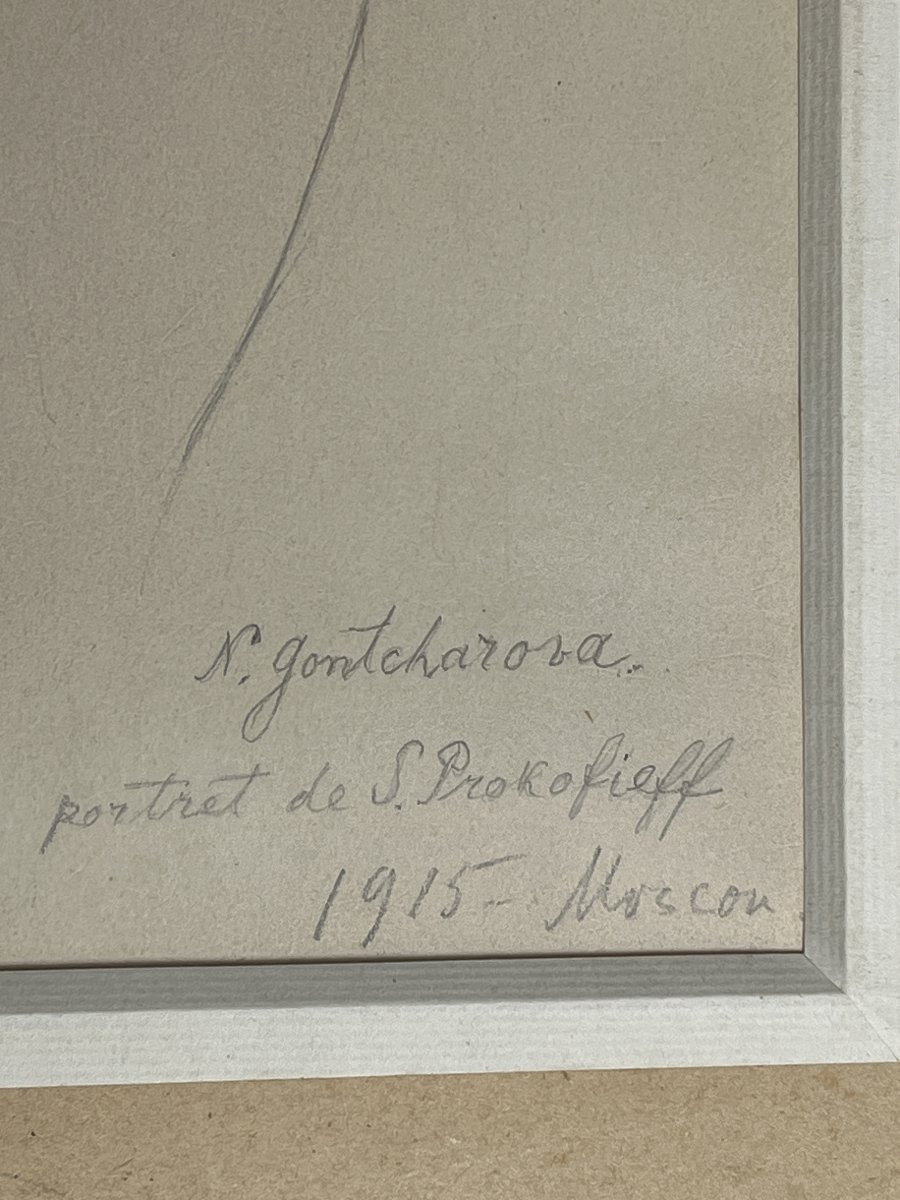 Gontcharova, portrait de Prokofieff dessin signé daté 1915-photo-4