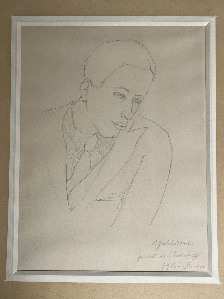 Gontcharova, portrait de Prokofieff dessin signé daté 1915-photo-4