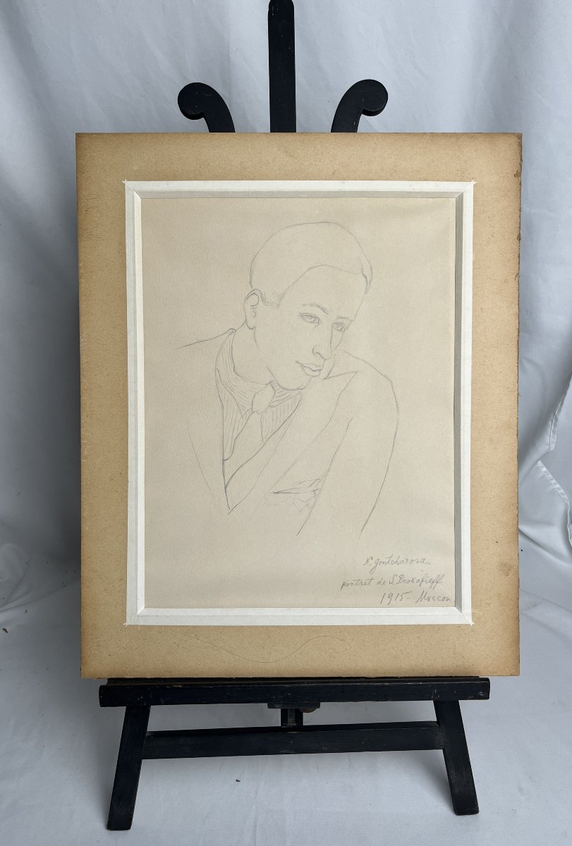 Gontcharova, portrait de Prokofieff dessin signé daté 1915-photo-5