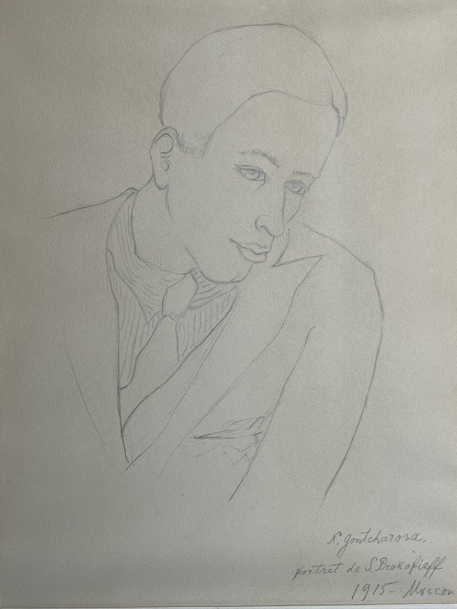 Gontcharova, portrait de Prokofieff dessin signé daté 1915-photo-6