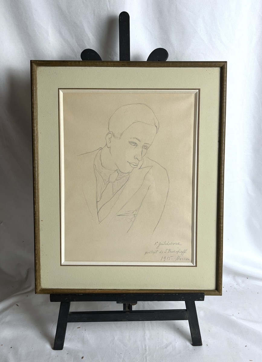 Gontcharova, portrait de Prokofieff dessin signé daté 1915