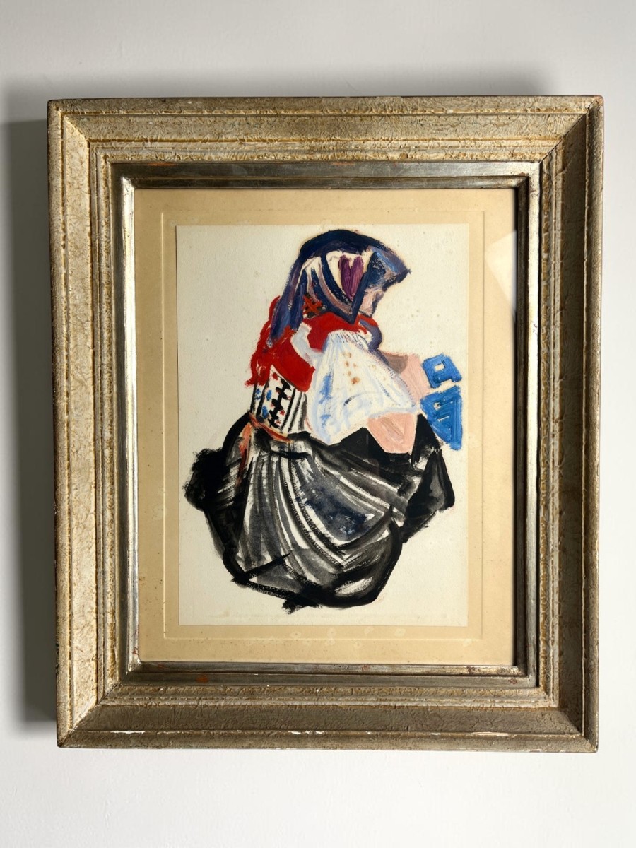 Mathurin Méheut (attributed To), Gouache On Paper Breton Woman 20th Century
