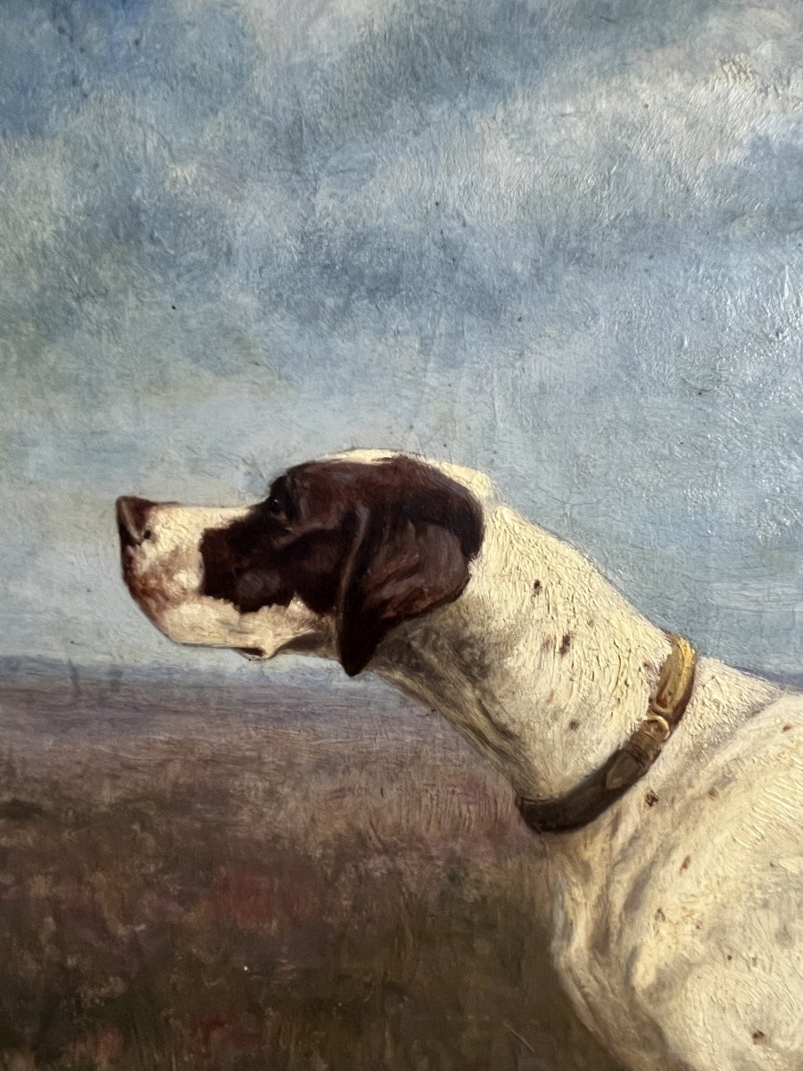 Thévenin, Oil On Canvas Dog At A Standstill Signed Late 19th Century-photo-4