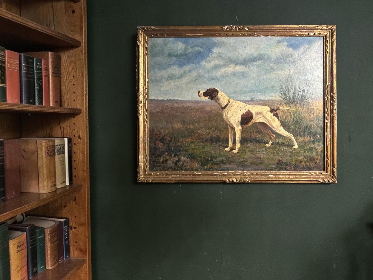 Thévenin, Oil On Canvas Dog At A Standstill Signed Late 19th Century-photo-1