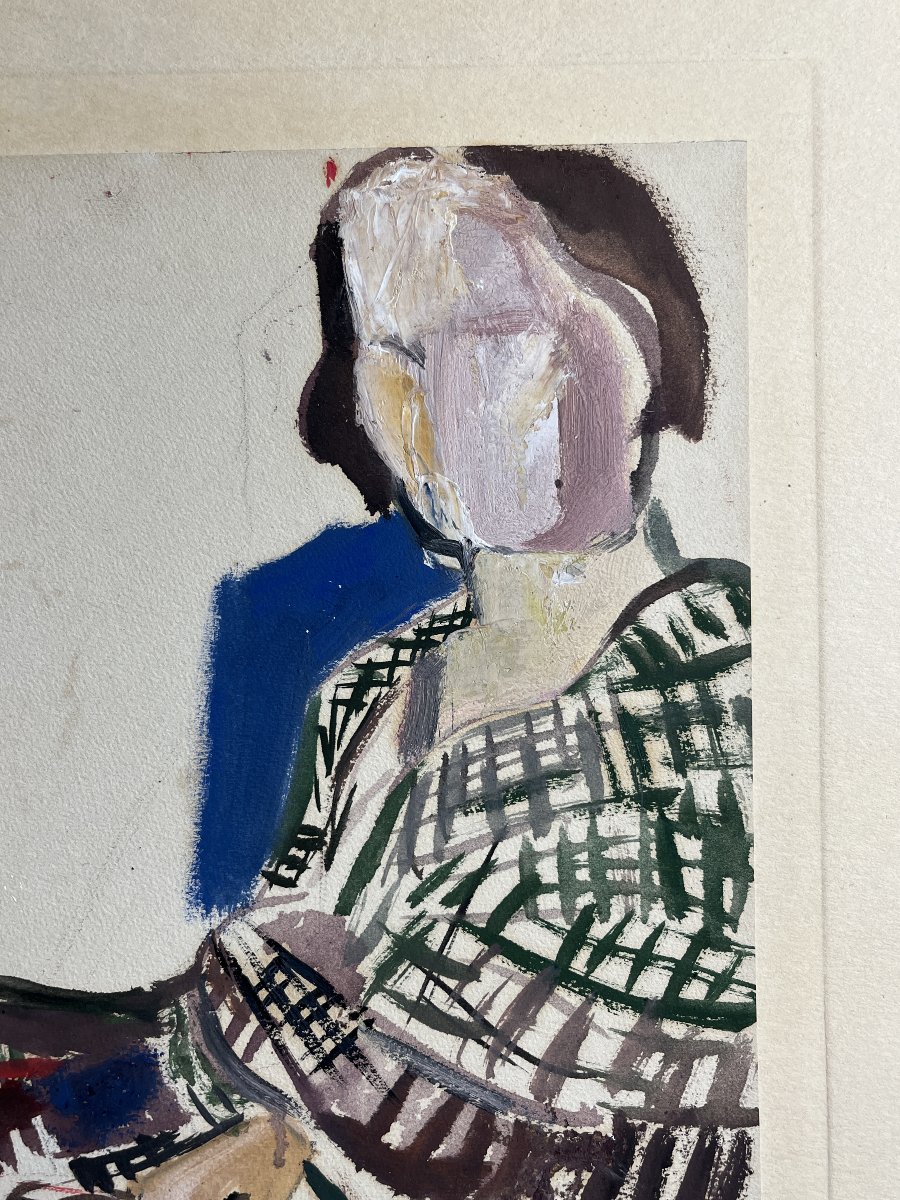 Desnoyer François, Watercolor And Gouache Portrait Of A Seated Woman, Signed 20th Century-photo-1