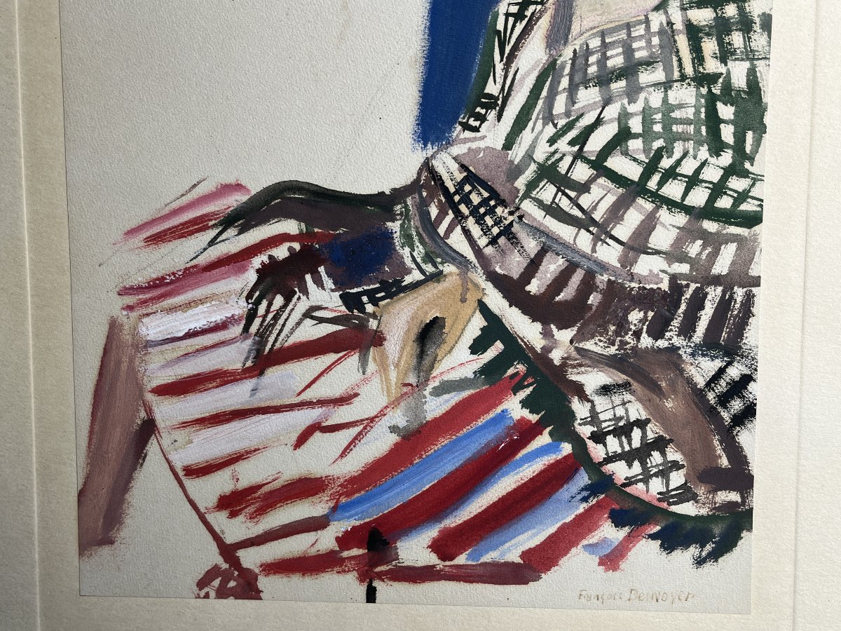 Desnoyer François, Watercolor And Gouache Portrait Of A Seated Woman, Signed 20th Century-photo-2