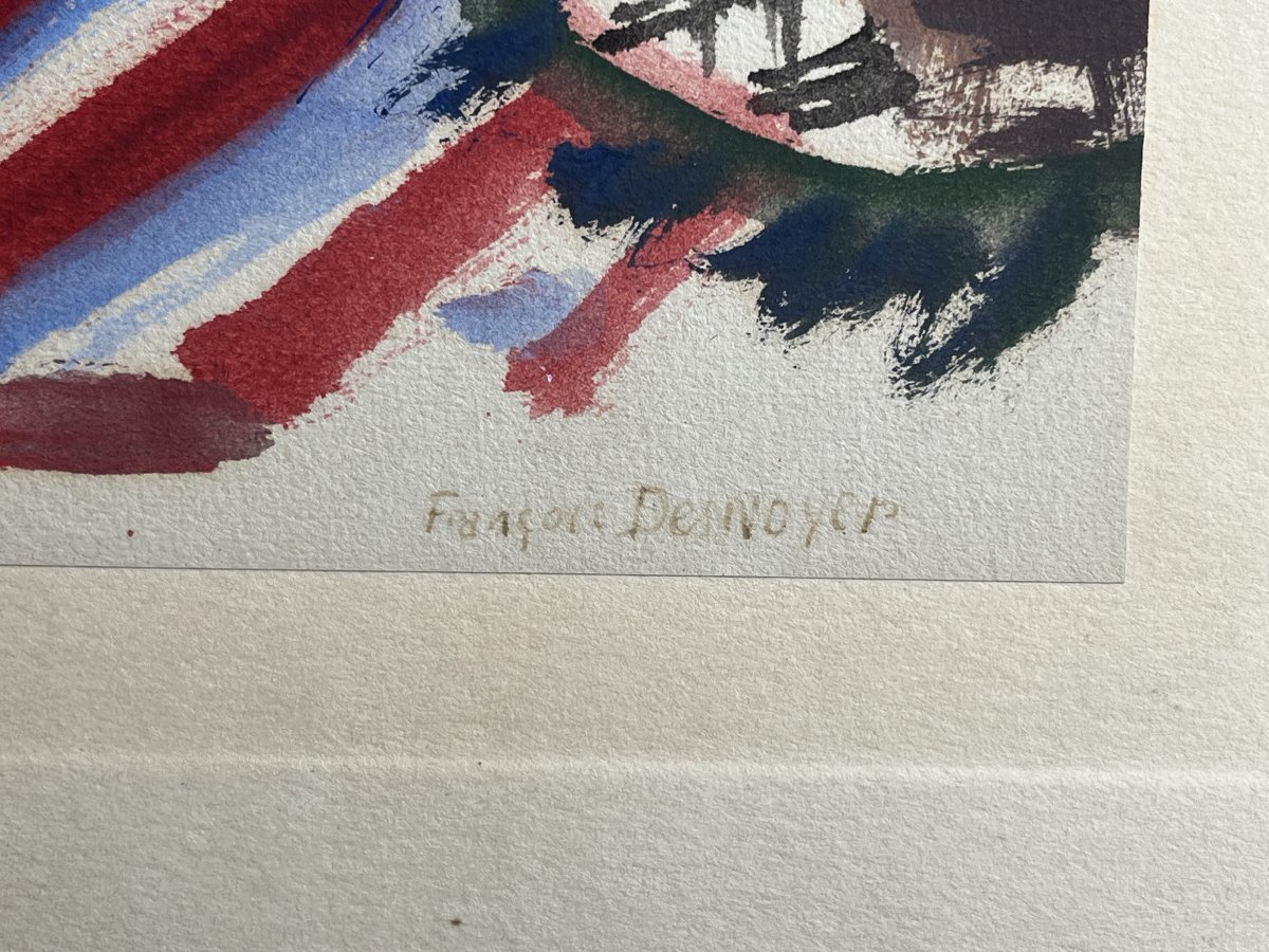 Desnoyer François, Watercolor And Gouache Portrait Of A Seated Woman, Signed 20th Century-photo-3