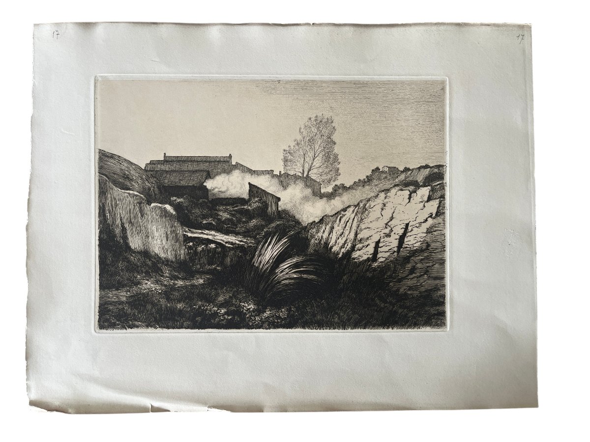 Borel, Etching l'Estaque Signed, Dated And Located 19th Century-photo-2