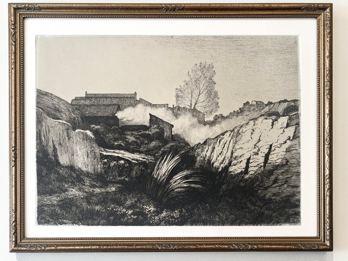 Borel, Etching l'Estaque Signed, Dated And Located 19th Century-photo-1