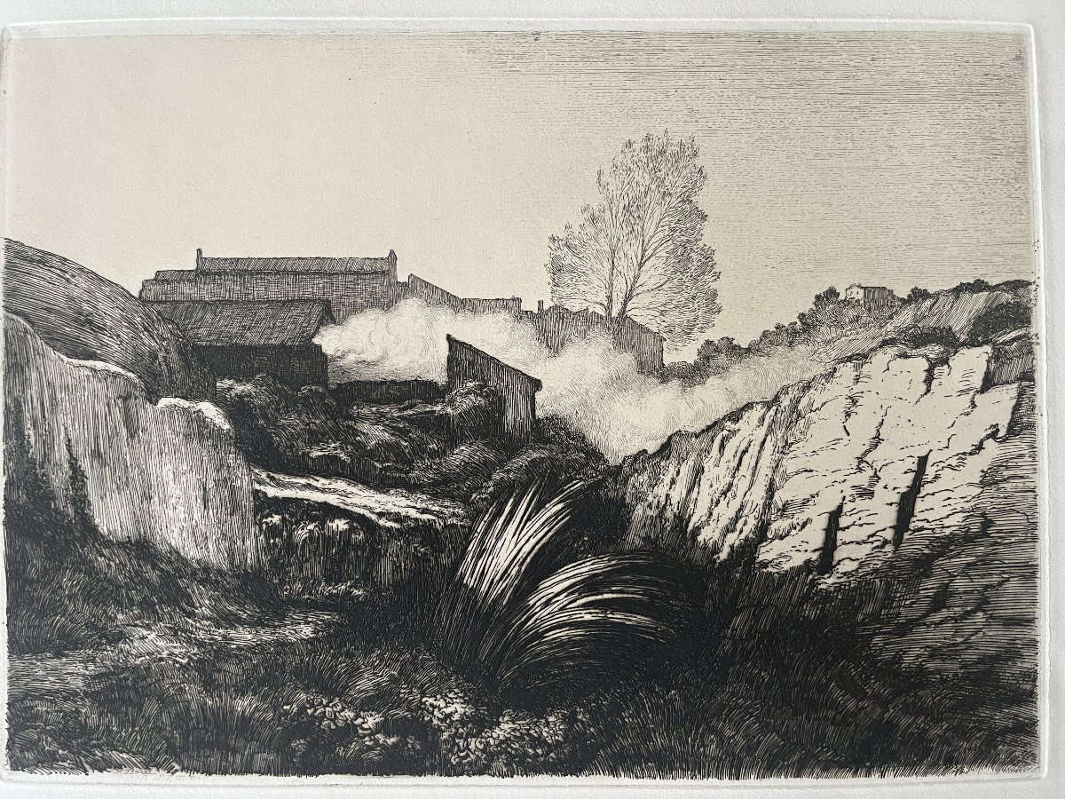 Borel, Etching l'Estaque Signed, Dated And Located 19th Century