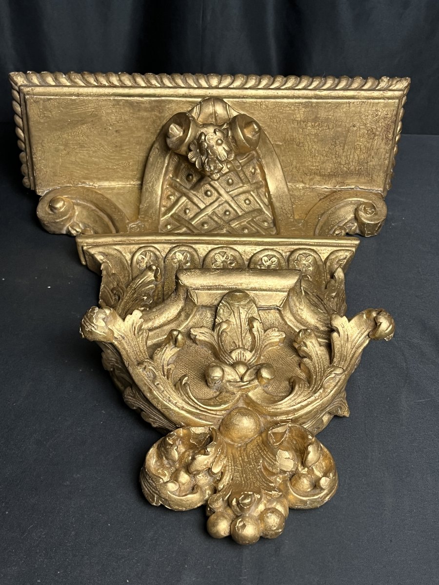 Gilded Wood Church Sconce Console 19th Century-photo-2