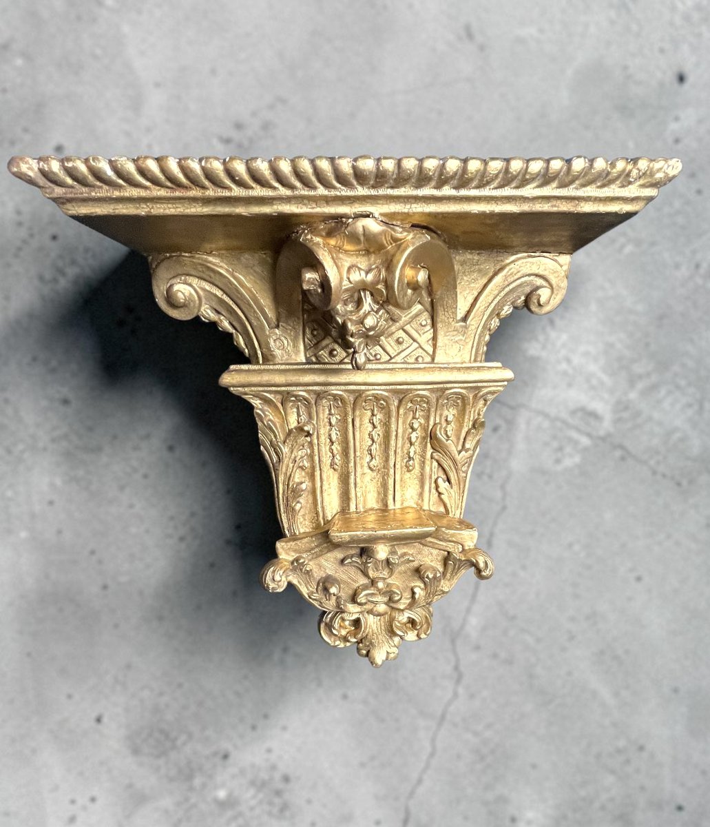 Gilded Wood Church Sconce Console 19th Century-photo-5