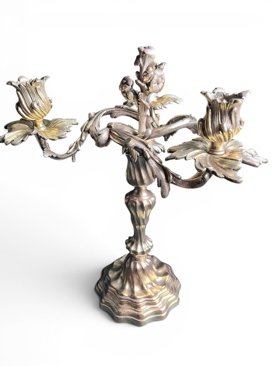 Tableware, Pair Of 3-candle Candelabra In The Louis XIX Style, Late 19th Century-photo-1