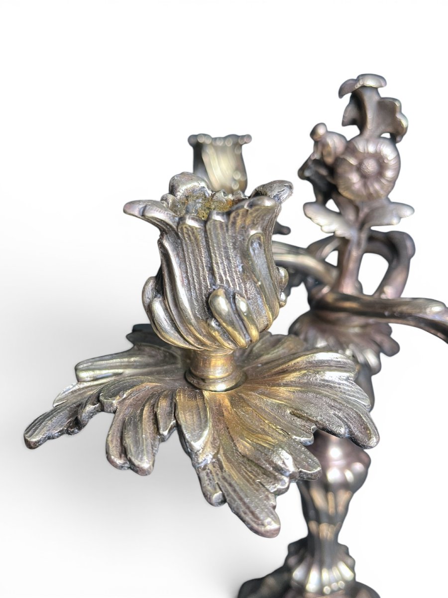 Tableware, Pair Of 3-candle Candelabra In The Louis XIX Style, Late 19th Century-photo-5