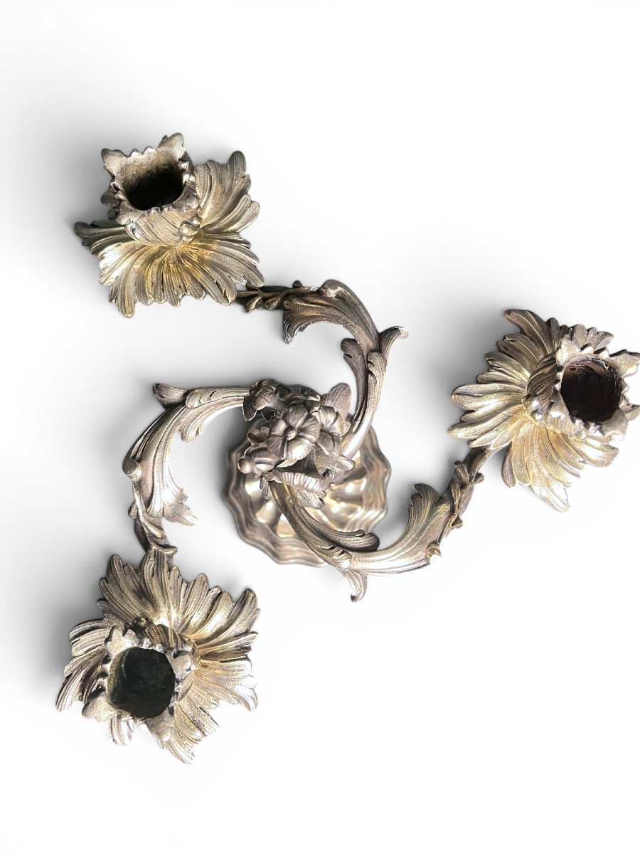 Tableware, Pair Of 3-candle Candelabra In The Louis XIX Style, Late 19th Century-photo-6