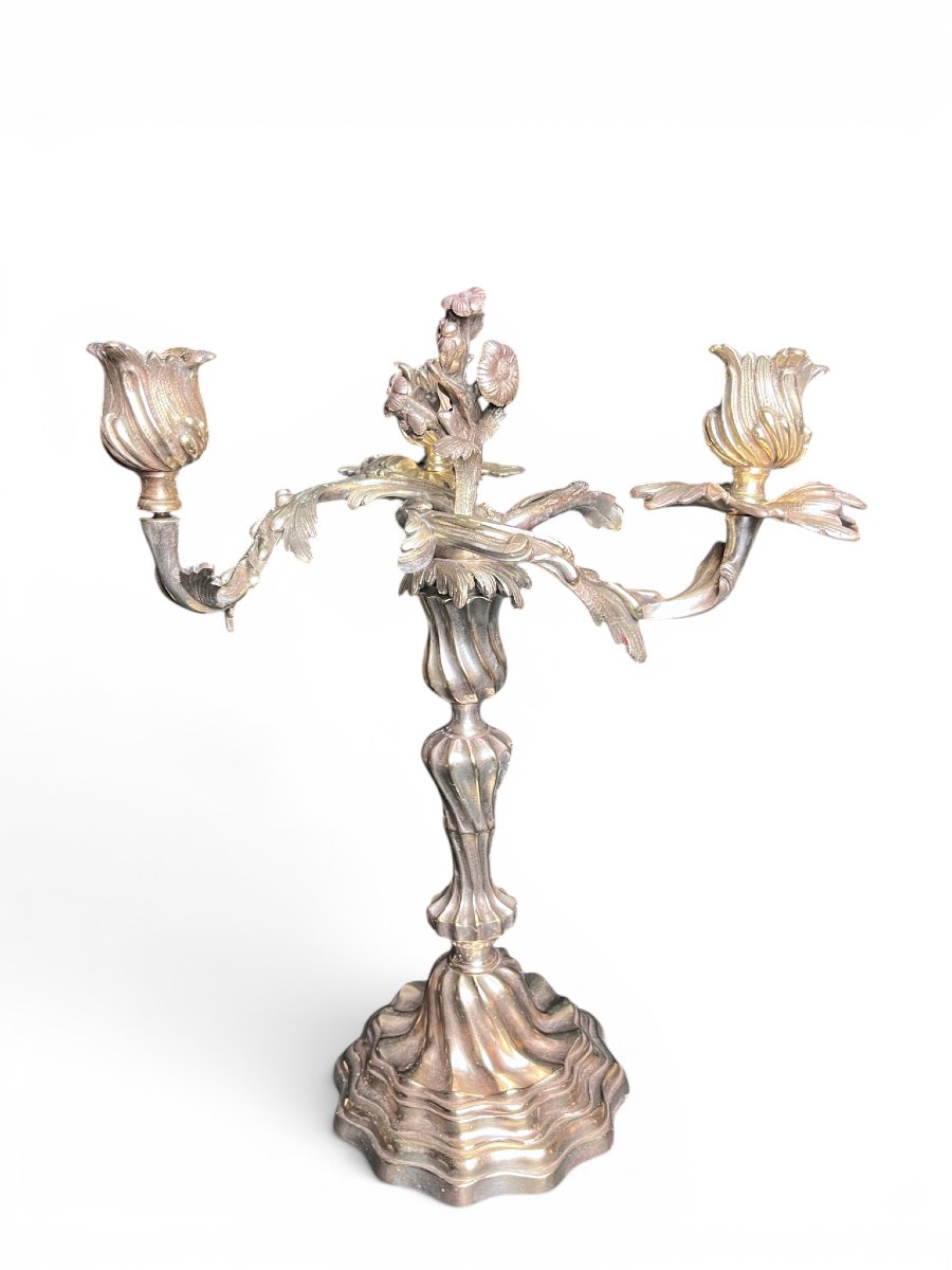 Tableware, Pair Of 3-candle Candelabra In The Louis XIX Style, Late 19th Century-photo-7