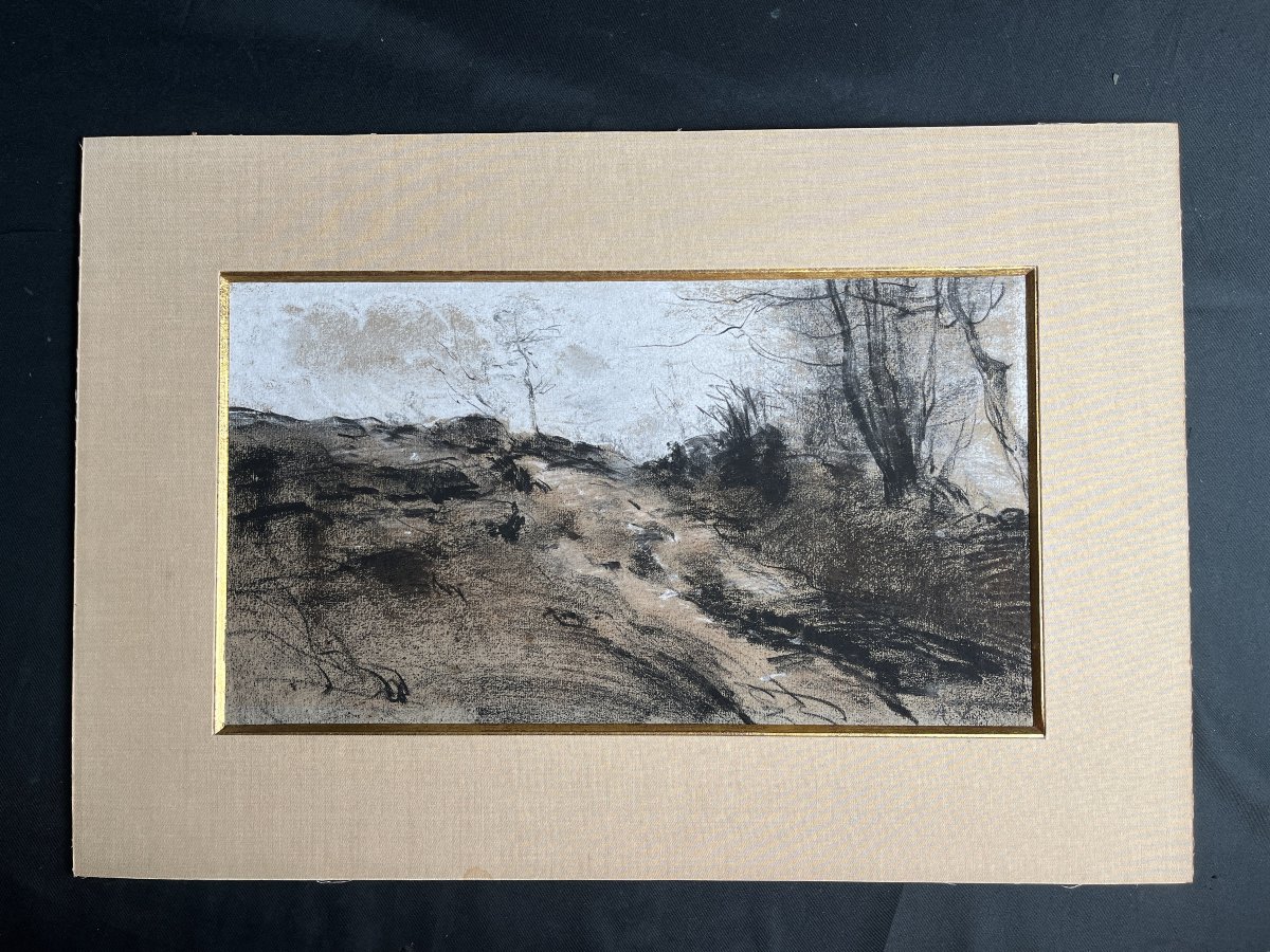 Vollon, Charcoal And Gouache Landscape Drawing, Inscribed On The Reverse, Late 19th Century-photo-2